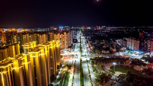 河南南阳新野城市cbd夜景航拍视频