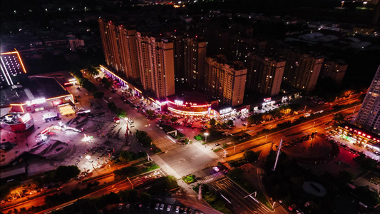 河南南阳新野城市cbd夜景航拍视频