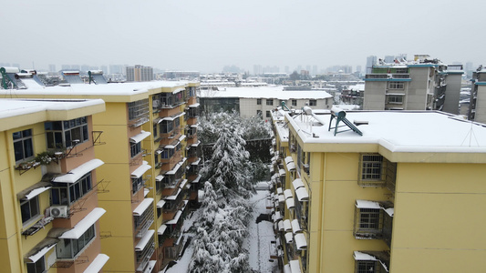 航拍城市小区住宅冬天雪景视频
