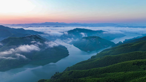 4K航拍皖南水墨风景云海日出晨雾美景26秒视频