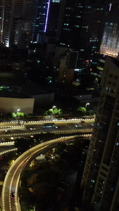 高清航拍广州市城市立体交通中山立交桥夜景车流物流运输视频