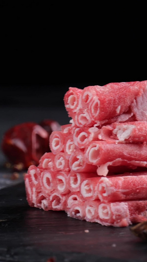 羊肉卷移镜干锅食材6秒视频