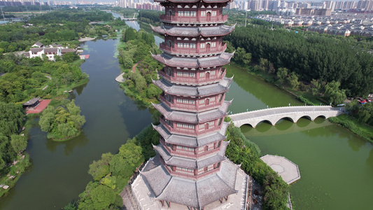 江苏宿迁城市地标建筑九龙七凤宝塔航拍 视频