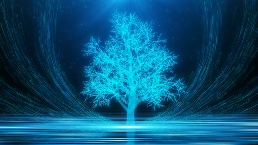 蓝色炫光粒子树粒子光线翅膀上升舞美背景视频