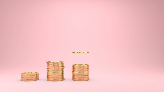 在粉红色背景上 3D动画式的金币堆叠视频