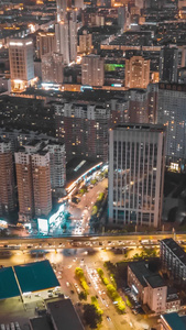 沈阳街道夜景航拍延时城市夜景视频