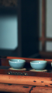 实拍桌案上的茶具视频素材中国元素视频