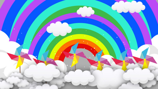 可爱卡通彩虹风车舞台背景4K视频