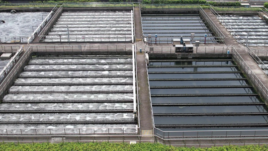 城市污水处理厂污水过滤航拍视频