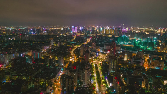 航拍杭州城市夜景延时摄影视频