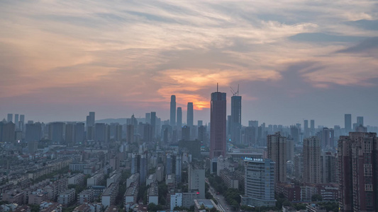 湖南长沙日落晚霞长沙大景延时视频