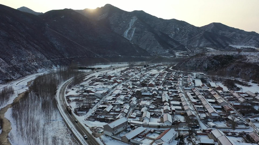 4K航拍北方农村雪景视频