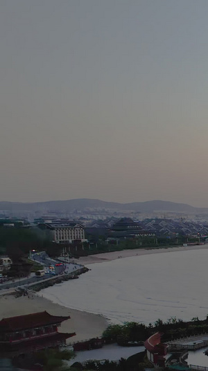 航拍5A烟台蓬莱八仙渡景区日落夜景视频风景名胜39秒视频