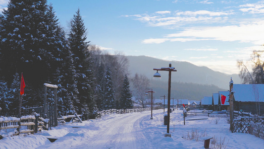 新疆禾木村冬季雪景美景视频