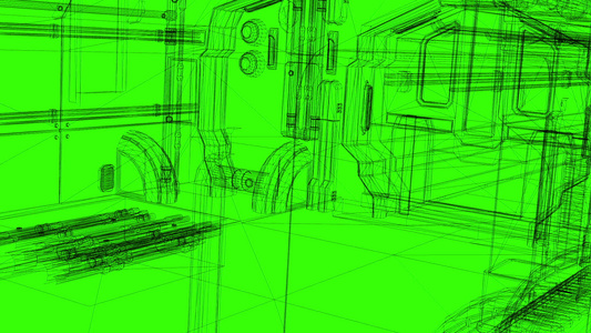 3d工业建筑的电线框架模型视频