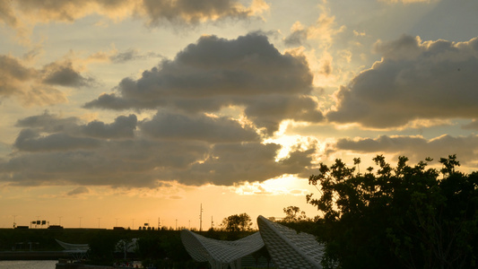 4K深圳欢乐港湾夕阳日落视频