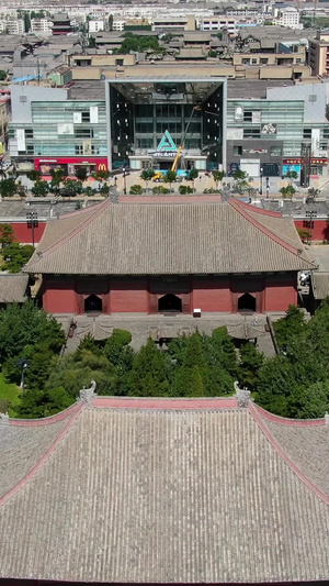 航拍大同旅游景点善化寺建筑群视频历史建筑31秒视频