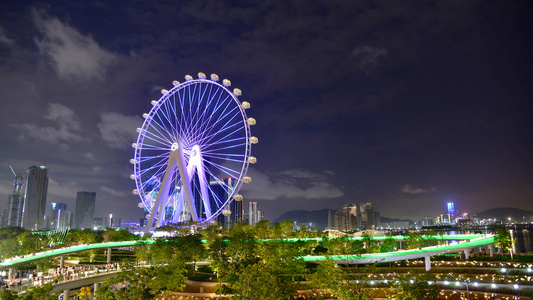 4K深圳湾区之光摩天轮夜景视频