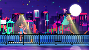 4k卡通梦幻城市街景背景90秒视频