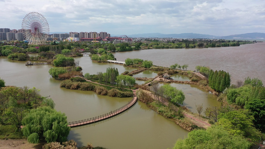 航拍云南昆明古滇精品湿地公园滇池古渡码头视频