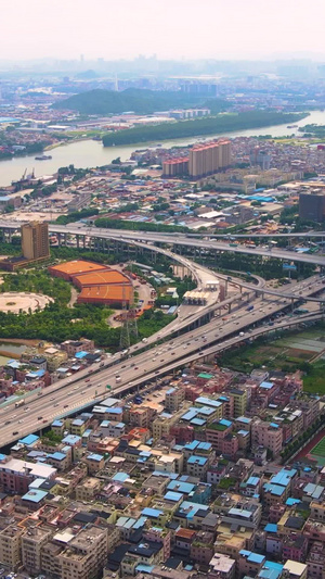 高清航拍广州城市交通东新高速公路城市发展77秒视频