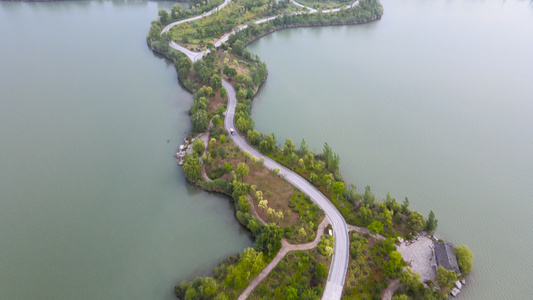 淮北4A风景区南湖湿地公园公路航拍4K视频