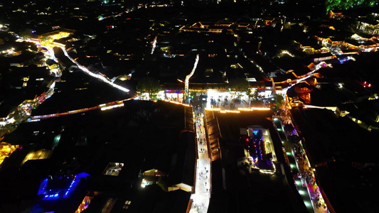 航拍云南丽江古城5A景区夜景 视频