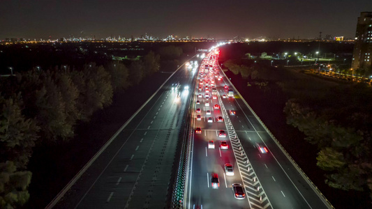 8K航拍高速公路堵车夜景车流延时摄影视频
