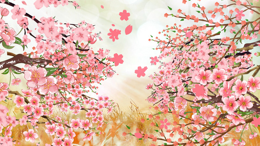4K春天桃花枝叶粉色花朵动态背景视频