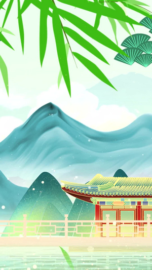 水墨山水意境竹子舞台背景视频中国风30秒视频