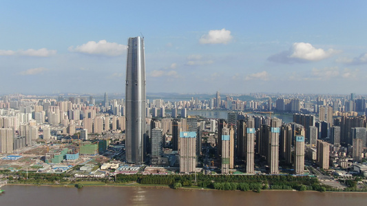 武汉第一高楼绿地中心航拍视频视频
