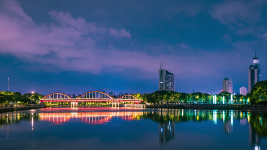 浙江义乌城市地标建筑夜景延时摄影视频