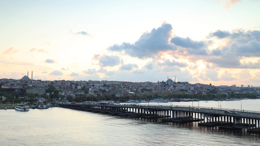 土耳其首都伊斯坦布尔城市风光日落延时视频视频