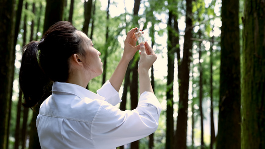 学者观察取下的植物样本[自然科学家]视频