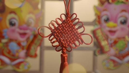 4k新年对联中国结窗花节日氛围视频