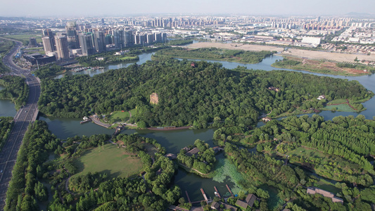 浙江绍兴镜湖国家城市湿地公园航拍 视频