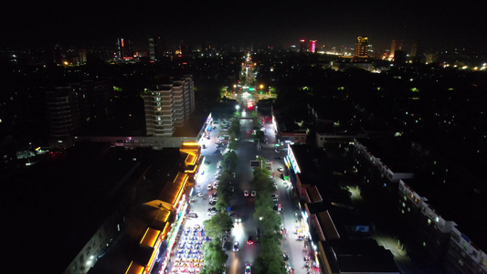 城市夜景人间烟火气息夜宵摊航拍山东东营 视频