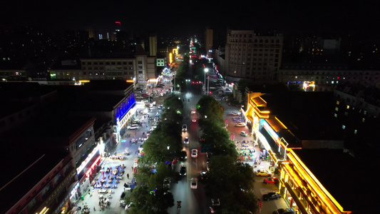 城市夜景人间烟火气息夜宵摊航拍山东东营 视频