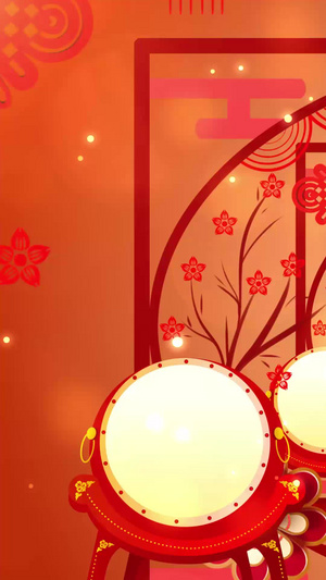红色喜庆锣鼓灯笼新年舞台背景中国年40秒视频