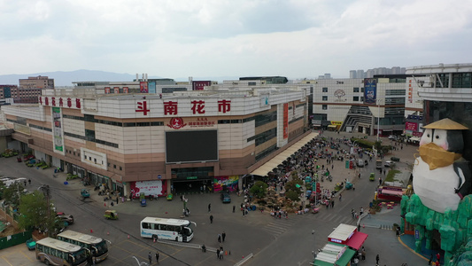 航拍云南昆明斗南花卉市场鲜切花交易市场视频