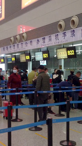 拍摄石家庄正定国际机场排队办理登记手续的乘客【该视频无肖像权，请勿商用】候机厅视频