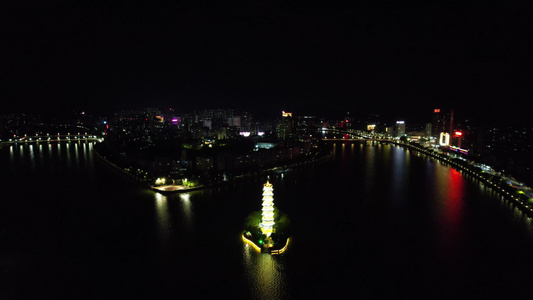 广东韶关通天塔夜景灯光航拍视频