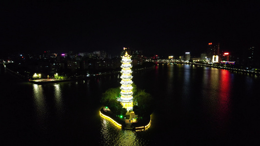 广东韶关通天塔夜景灯光航拍视频