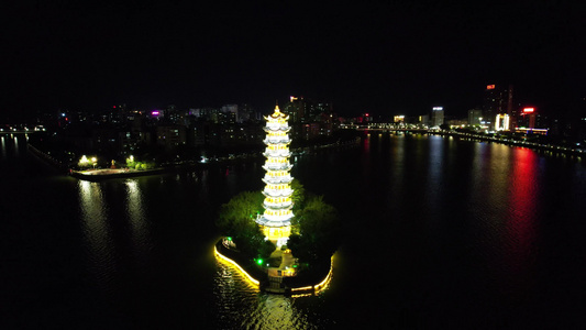 广东韶关通天塔夜景灯光航拍视频