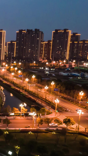 航拍南京六合新城市民广场图书馆夜景延时摄影2文化城10秒视频