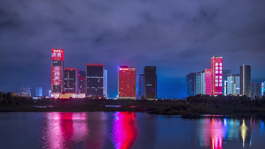 浙江义乌金融商务区城市夜景灯光延时摄影视频