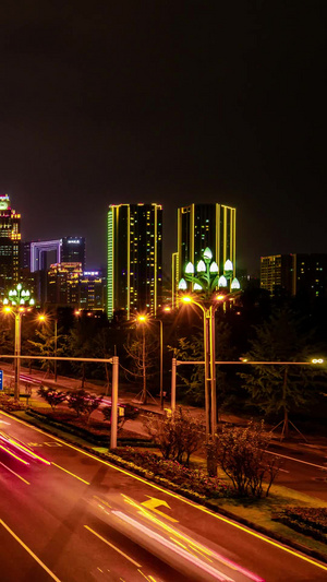 成都天府新区高新区世纪城车流夜景延时摄影一线城市15秒视频