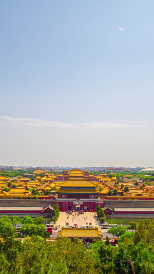 延时景山公园山顶拍摄北京故宫博物馆故宫博物馆全景14秒视频
