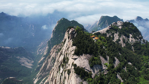 航拍西岳华山5A级景区旅游顶峰道观云海天空4k素材55秒视频