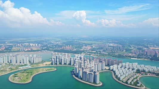 海南儋州海花岛城市建筑旅游度假夏天蓝天白云风景视频